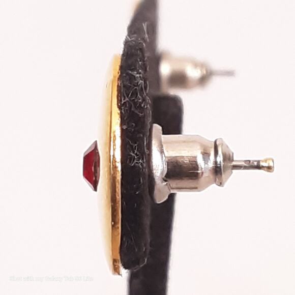 Crystal Winds Stud Earrings Gold Tone Metal Red Austrian Crystals Pierced - Picture 5 of 10